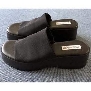 Steve Madden Slinky Chunky Platform Slide Sandals Black Fabric Y2K 90s Sz 8.5